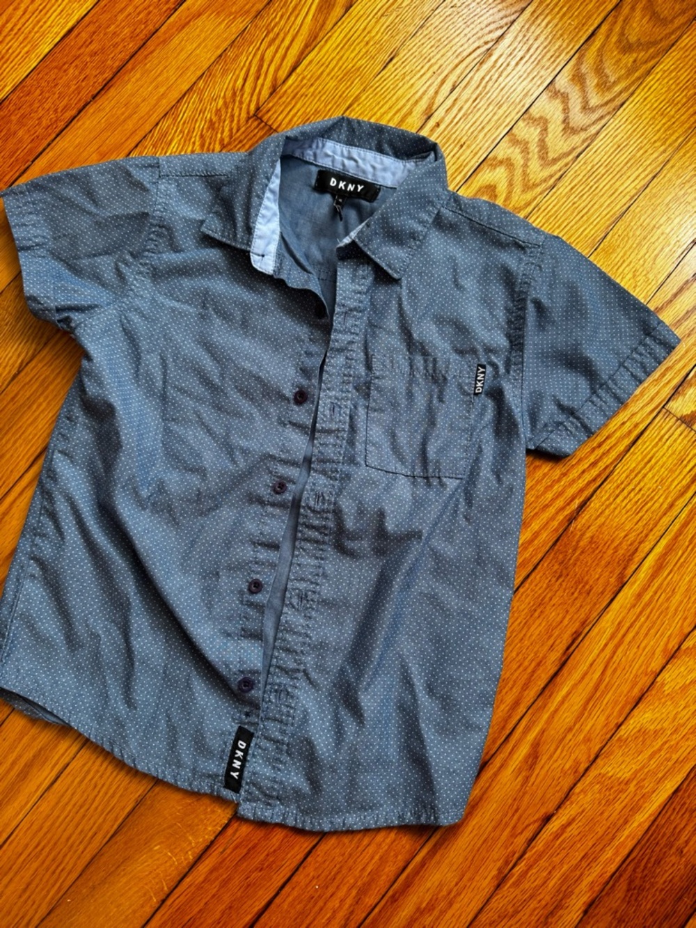 DKNY Kid’s Blue Short-Sleeve Button-Down with Dot Print
